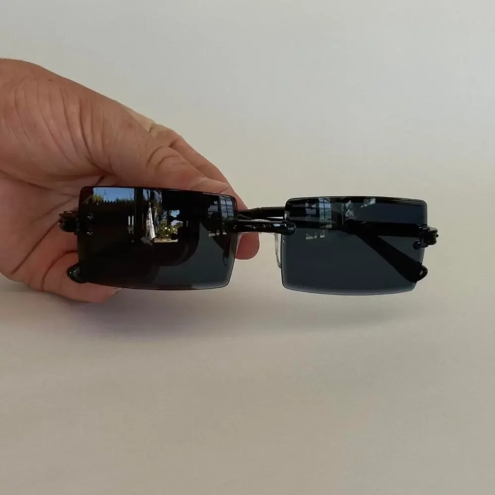 Y2K Black Rectangle Sunglasses Unisex Subtle Flair Streetwear UVA UVB
